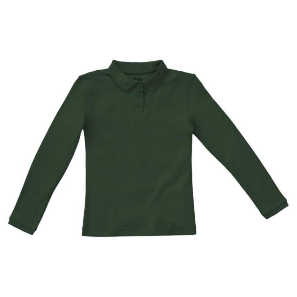 Classroom 58544 Girls Juniors Long Sleeve Fitted Interlock Polo Green